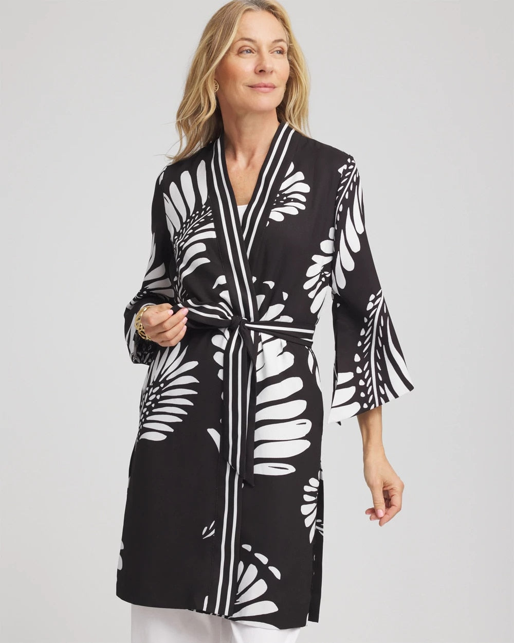 Tie-Front Long Kimono Black - Chico's