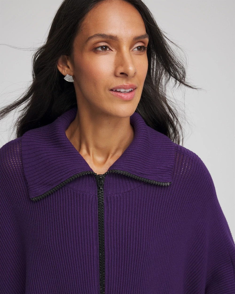 Rhinestone Zip-Collar Sweater Poncho Purple Elixir - Chico's