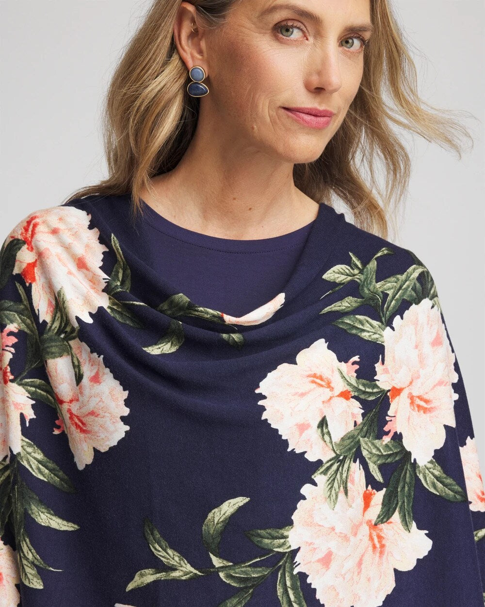 Asymmetrical Convertible Sweater Poncho Passport Blue - Chico's