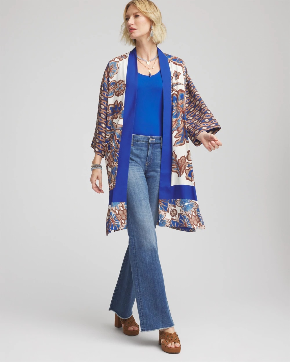 Crepe Long Printed Kimono English Cream - Chico's