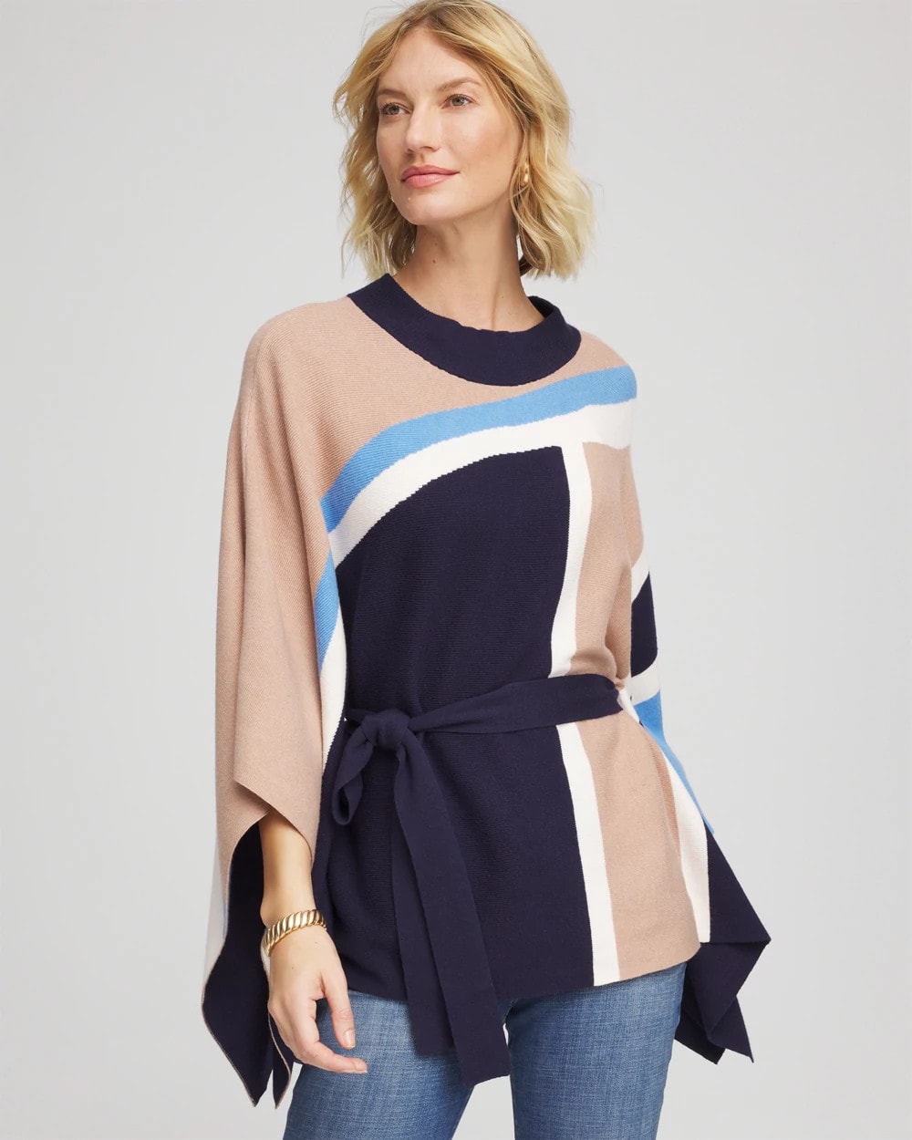 Belted Colorblock Poncho Passport Blue - Chico's