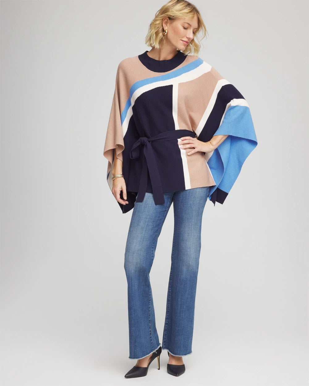 Belted Colorblock Poncho Passport Blue - Chico's