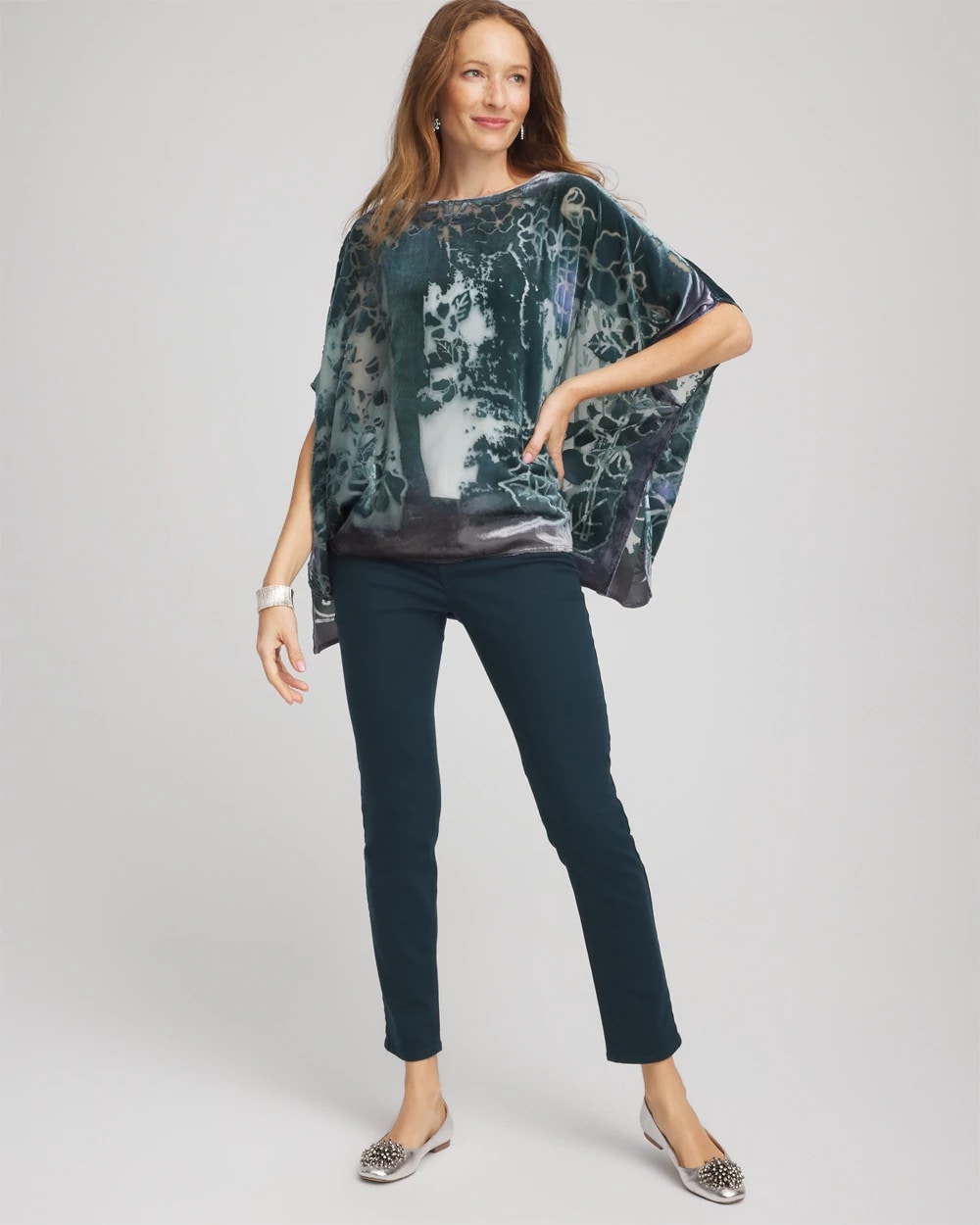 Velvet Burnout Passion Poncho Striking Teal - Chico's