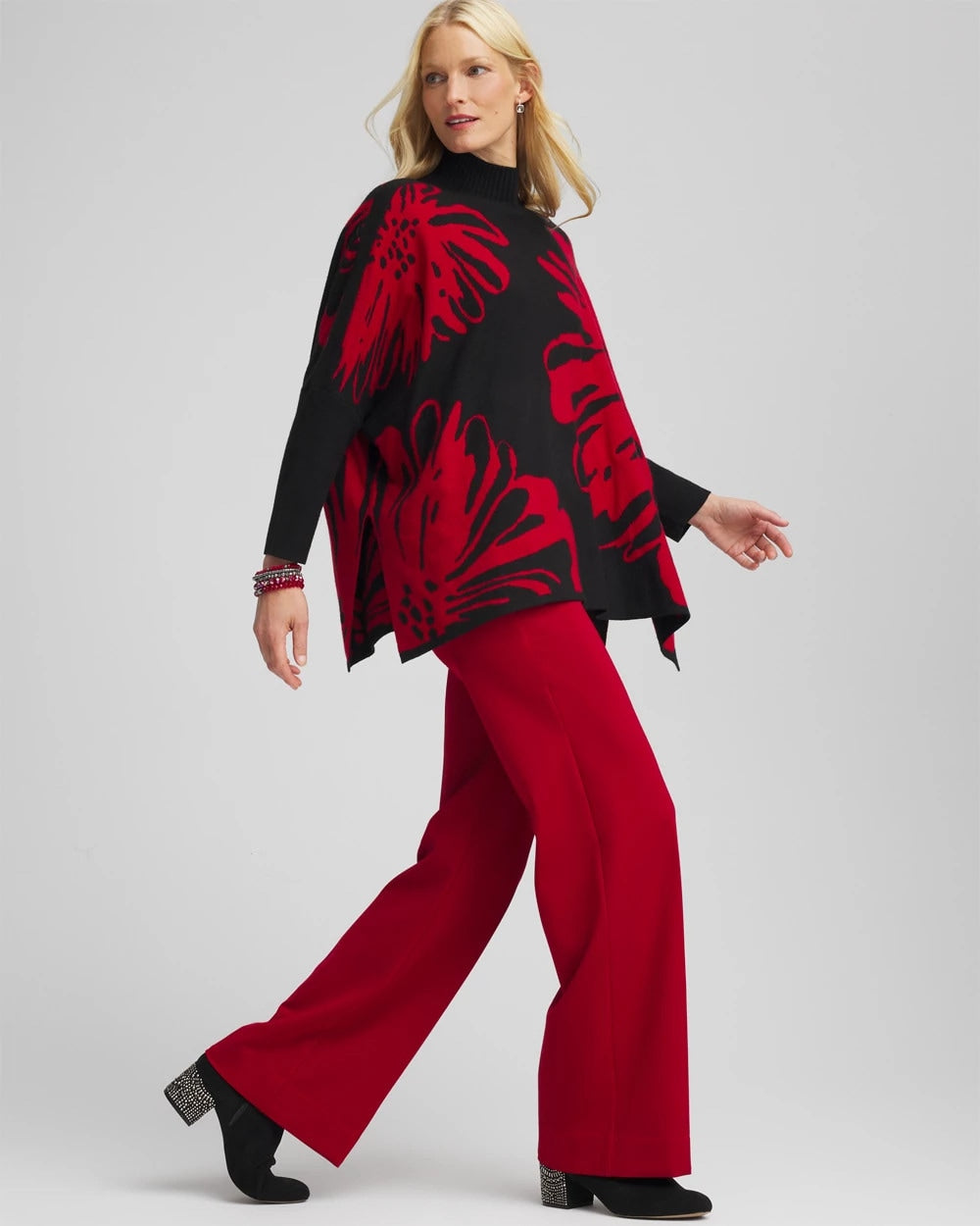 Floral Poncho Black - Chico's