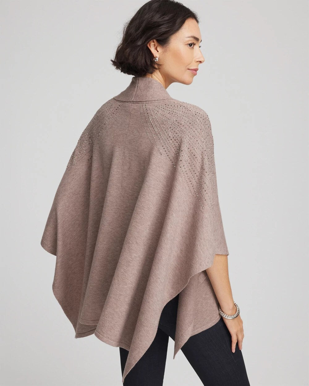 Embellished Shawl Collar Ruana Taupe Heather - Chico's