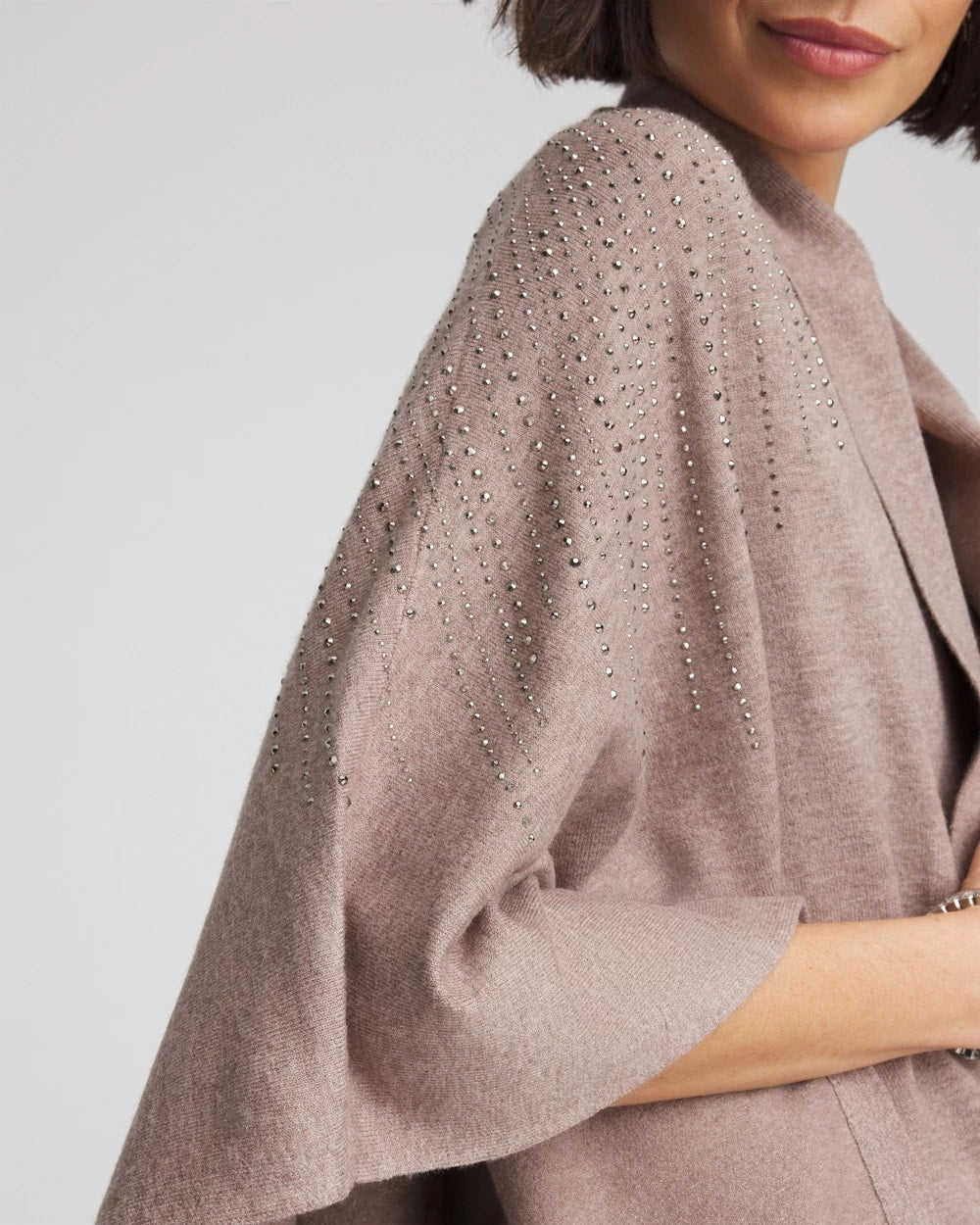 Embellished Shawl Collar Ruana Taupe Heather - Chico's