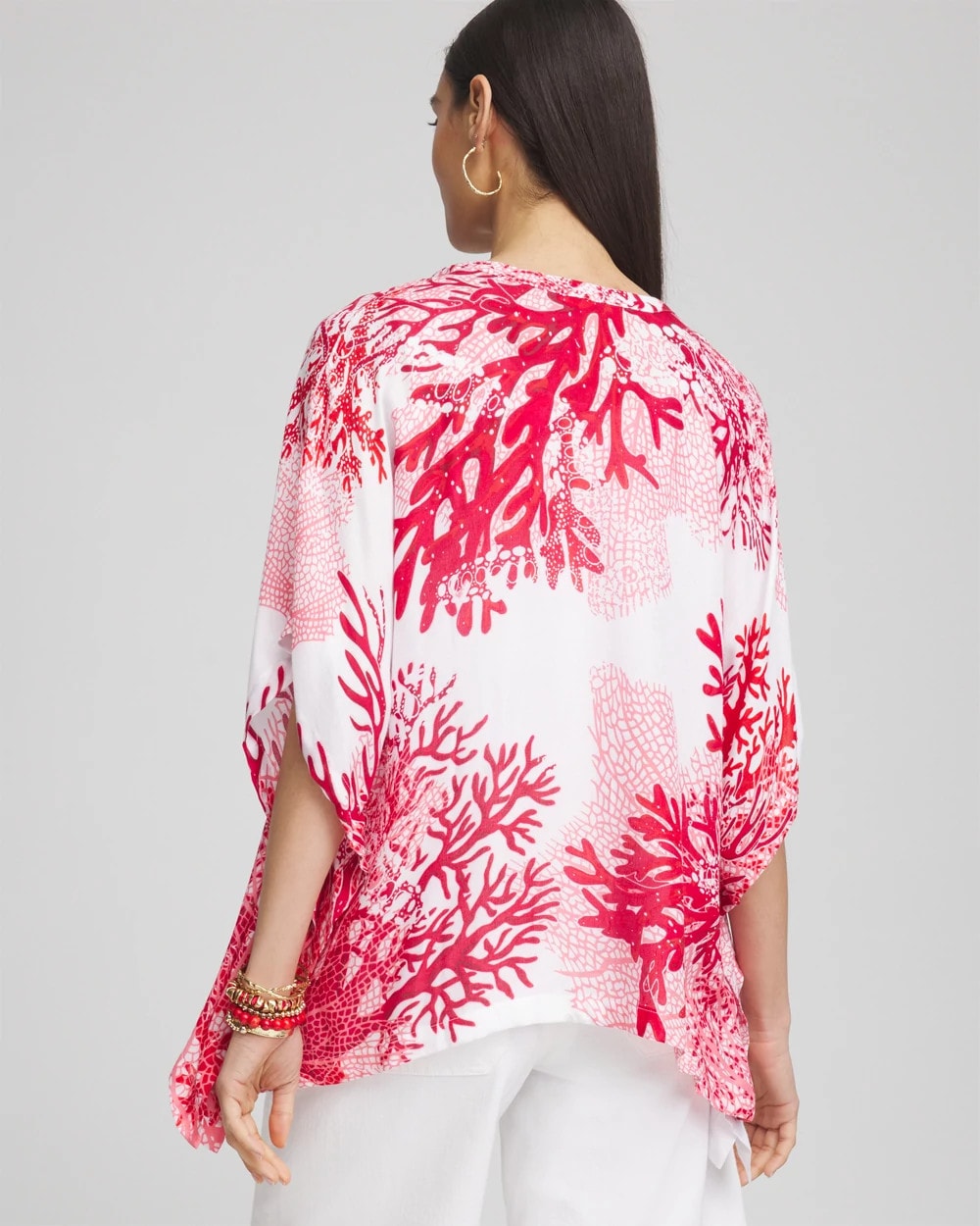 Coral Reef Motif Poncho Red Glow - Chico's