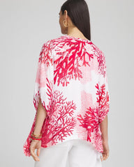Coral Reef Motif Poncho Red Glow - Chico's