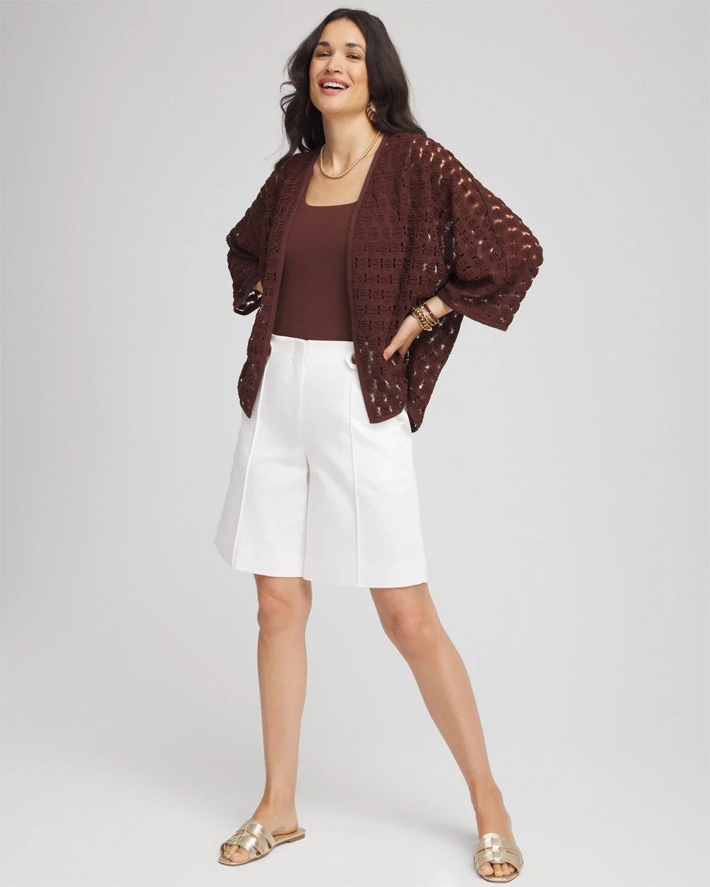 Short Woven Kimono Cacao - Chico's