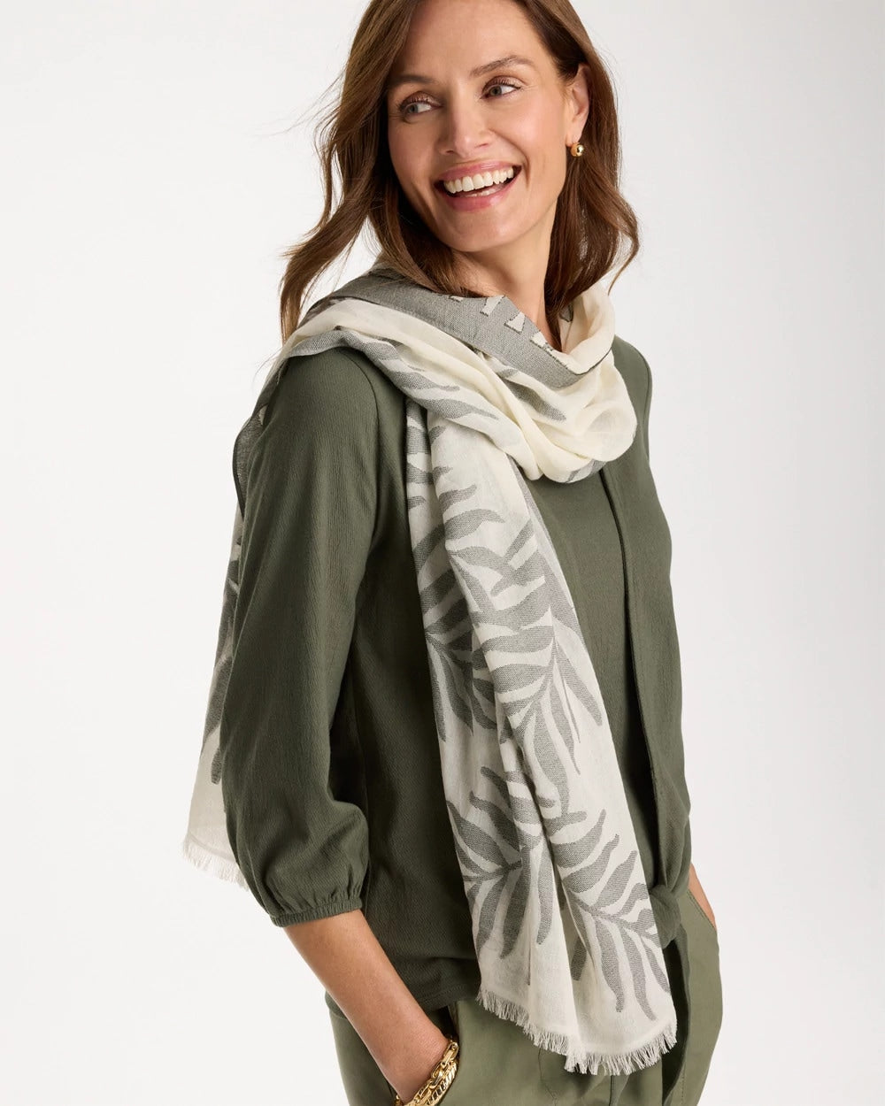 Palm Embroidered Oblong Scarf White - Chico's