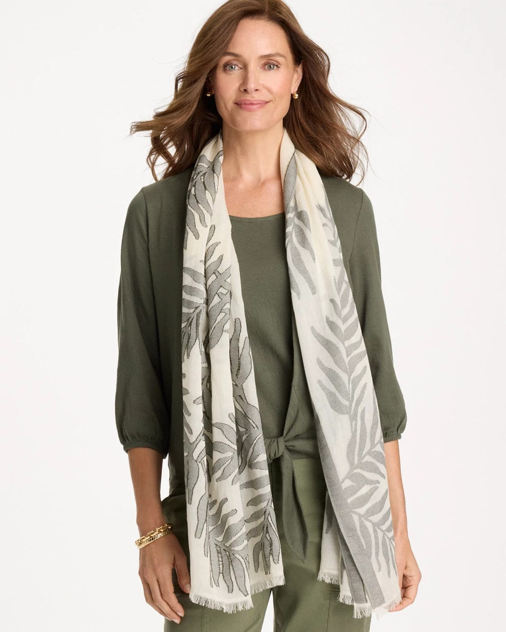 Palm Embroidered Oblong Scarf White - Chico's