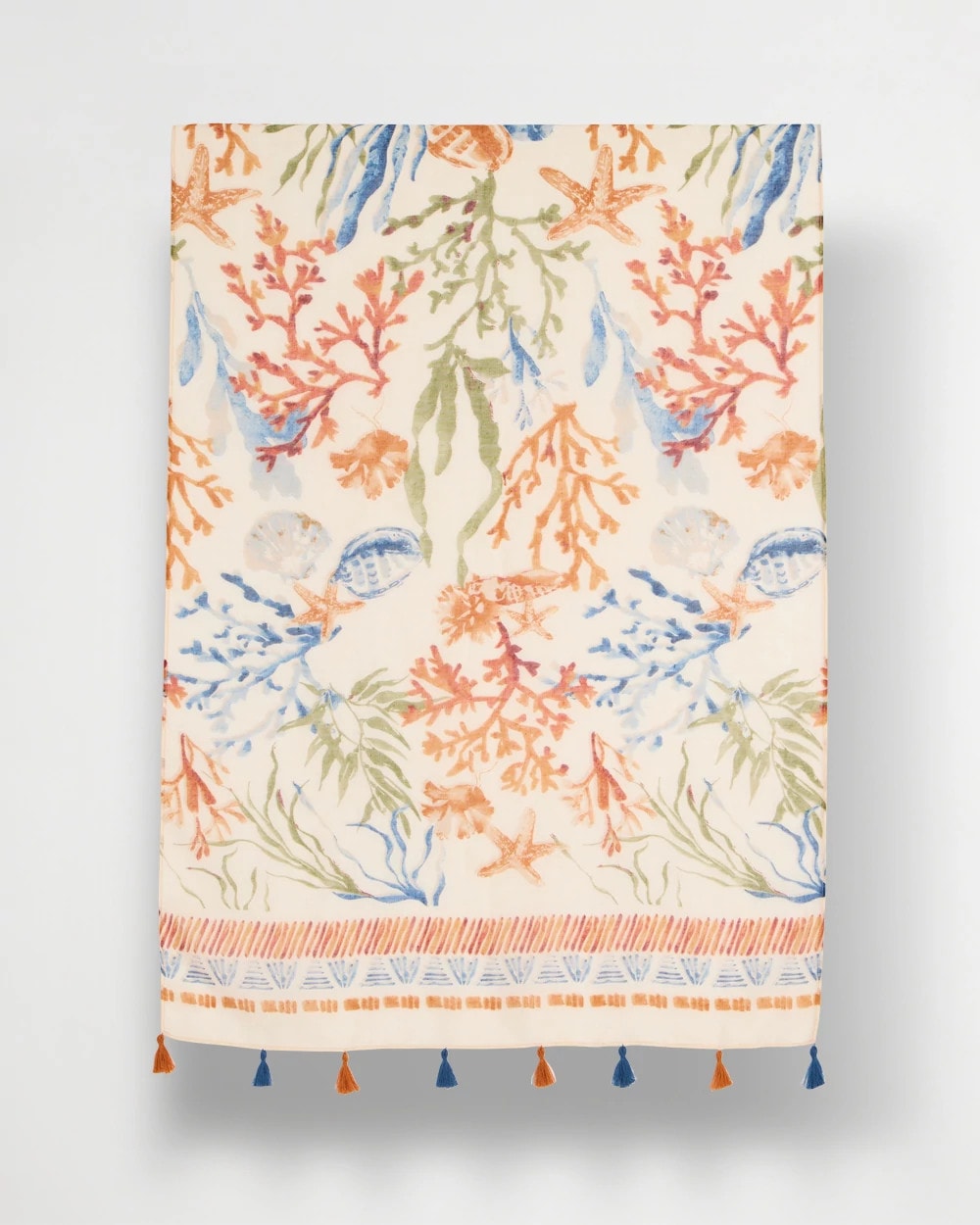 Sea Life Tassel Oblong Scarf Olive - Chico's