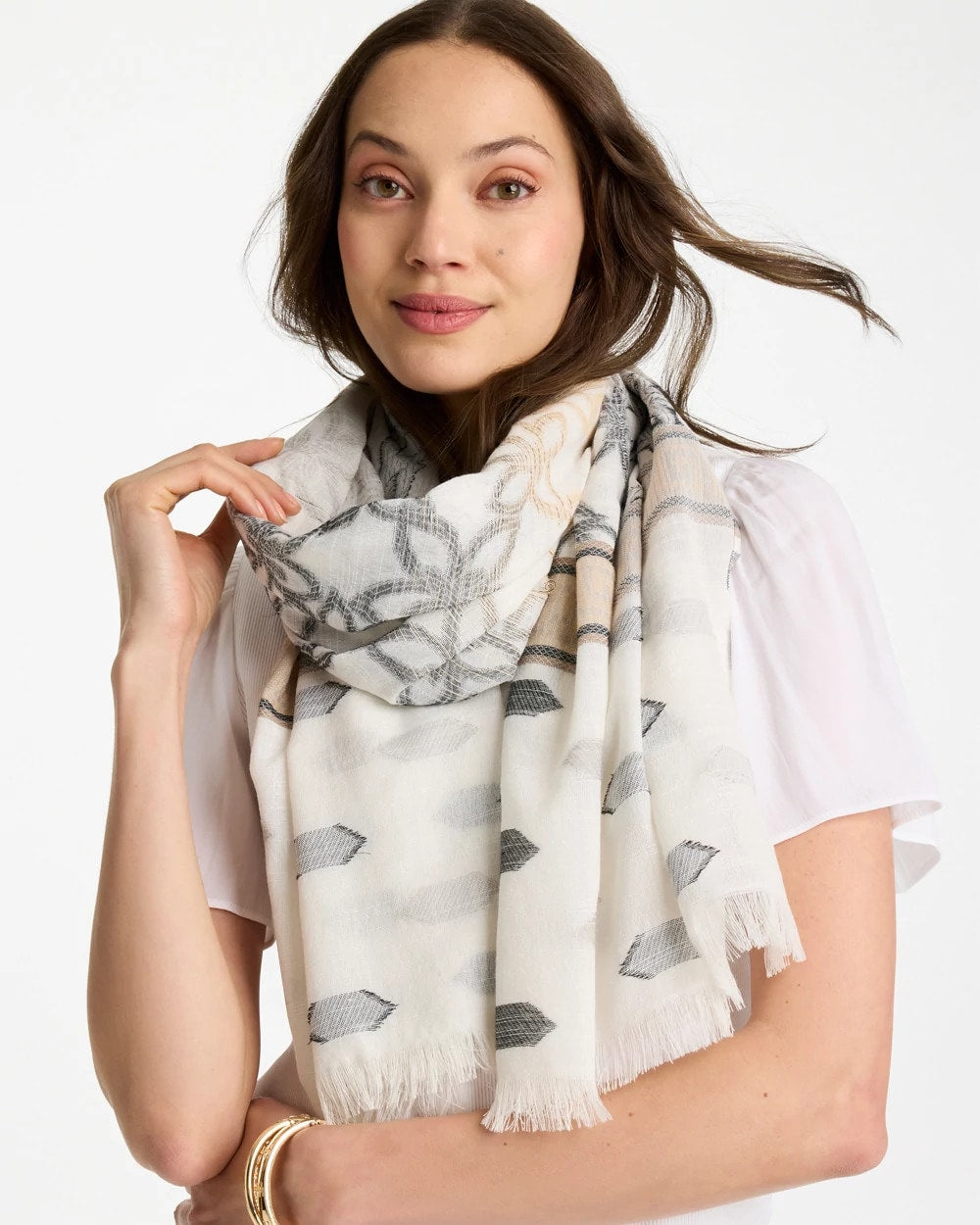 Neutral Paisley Polka Dot Oblong Scarf Neutral - Chico's