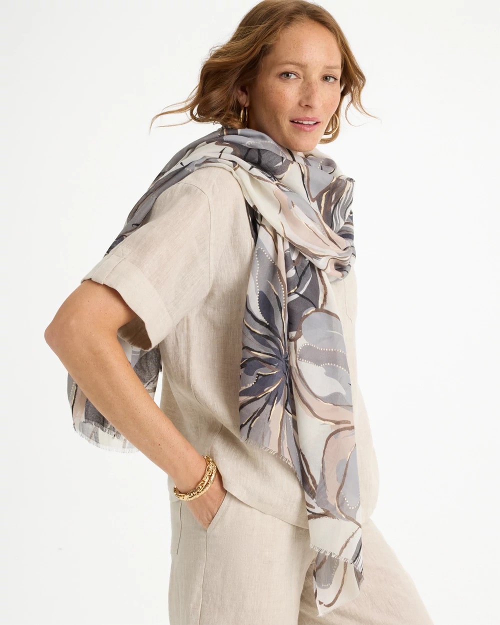 Foiled Floral Oblong Scarf Neutral - Chico's
