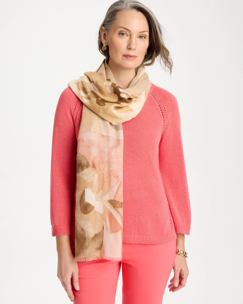 Neutral Floral Oblong Scarf Neutral - Chico's