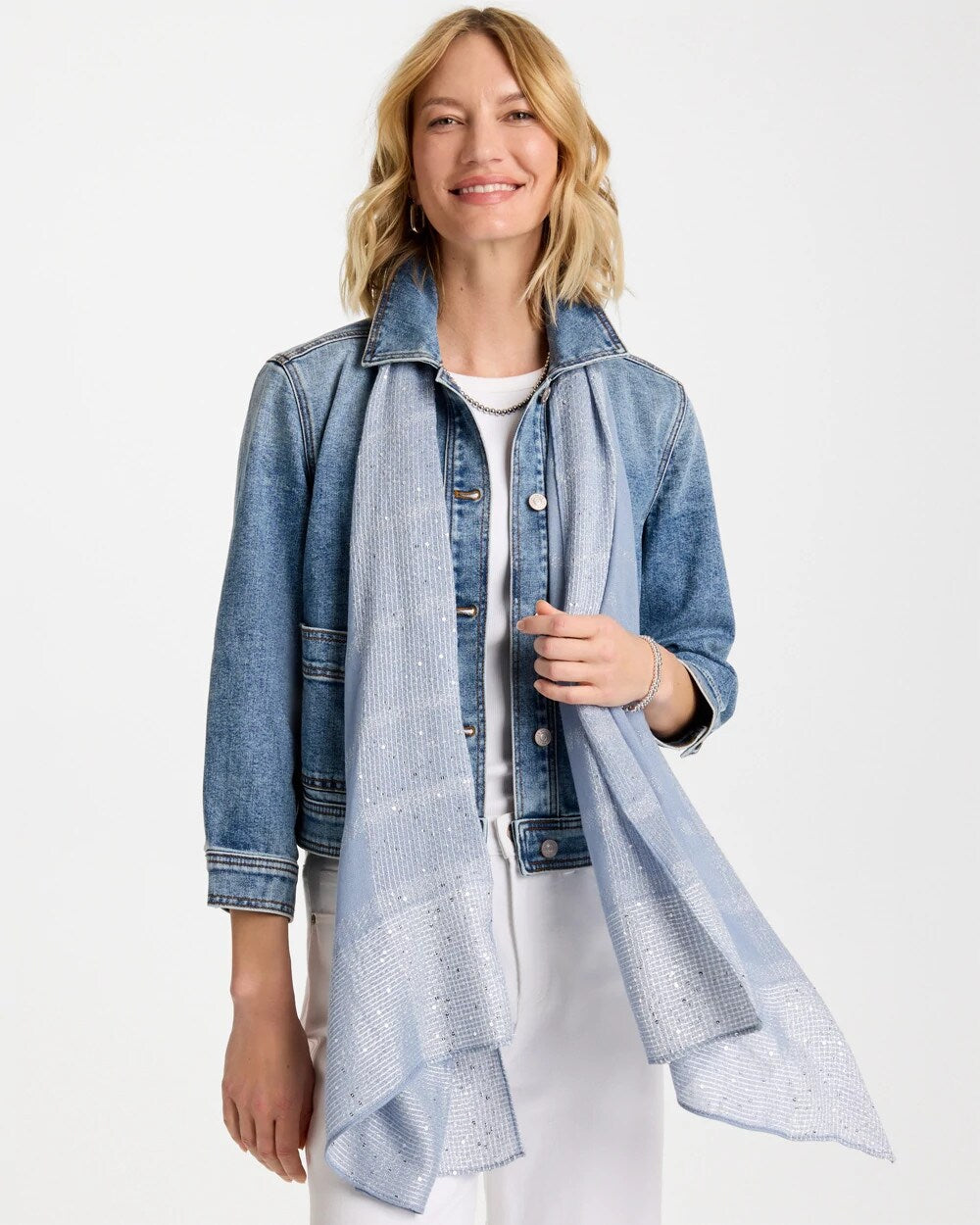 Lurex Trim Oblong Scarf Blue - Chico's