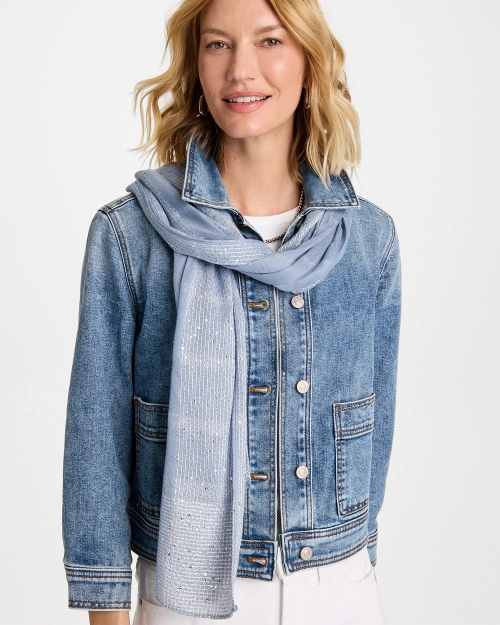 Lurex Trim Oblong Scarf Blue - Chico's
