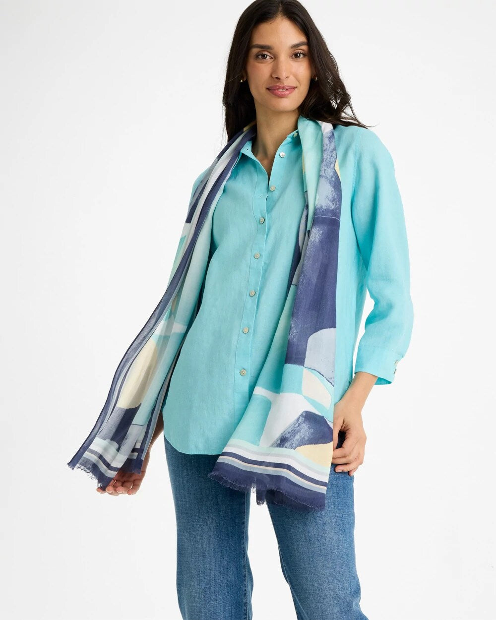 Artisanal Patch Oblong Scarf Passport Blue - Chico's