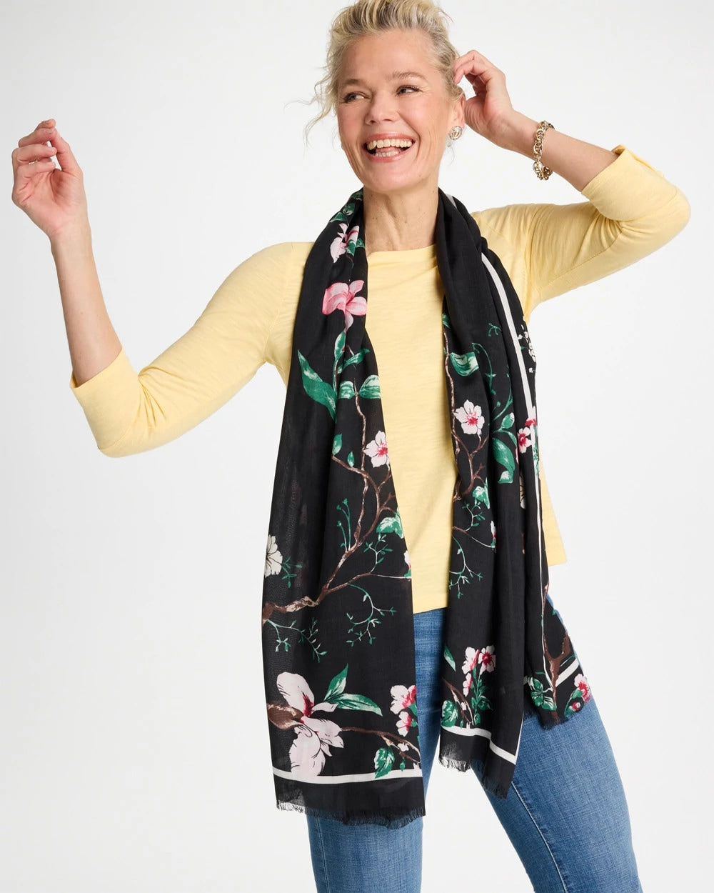 Kyoto Bloom Oblong Scarf Black - Chico's