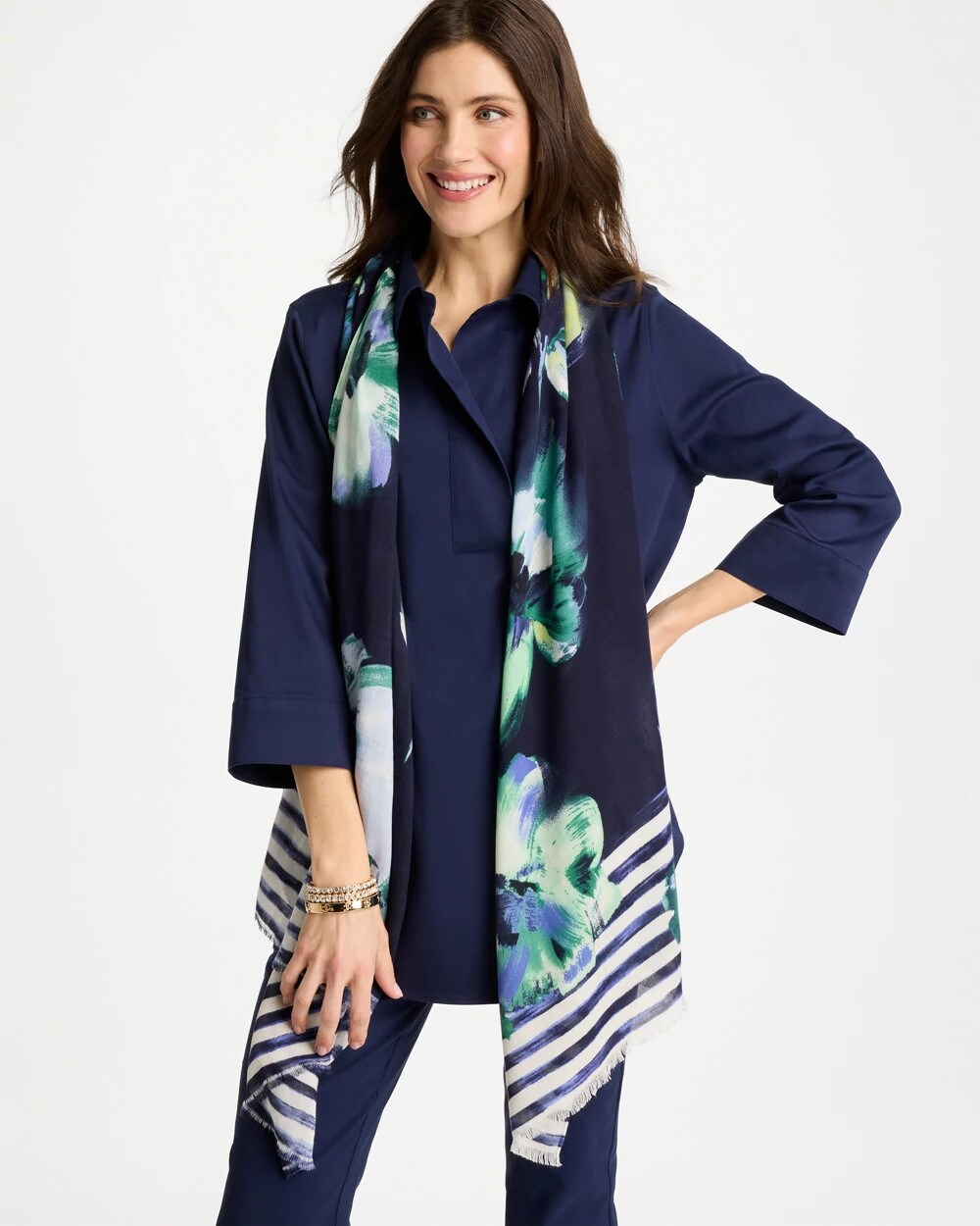 Printed Oblong Scarf Passport Blue - Chico's