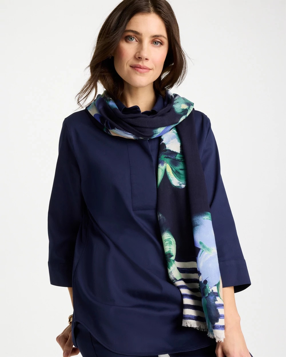 Printed Oblong Scarf Passport Blue - Chico's