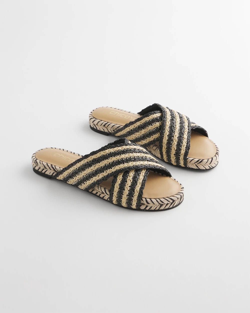 Striped Raffia Cross-Strap Slide Sandal Black Raffia - Chico's