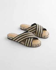 Striped Raffia Cross-Strap Slide Sandal Black Raffia - Chico's