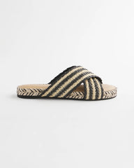 Striped Raffia Cross-Strap Slide Sandal Black Raffia - Chico's