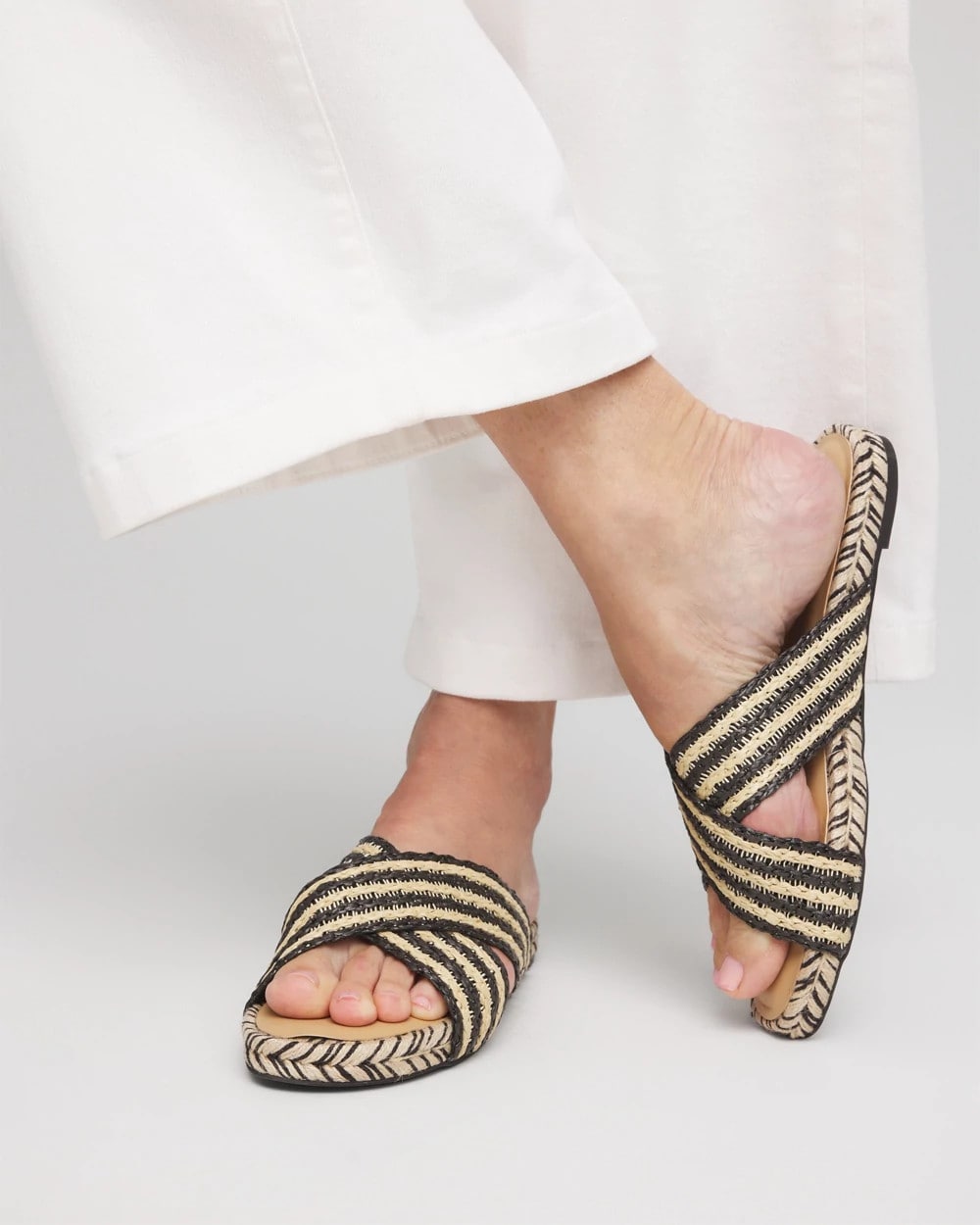 Striped Raffia Cross-Strap Slide Sandal Black Raffia - Chico's