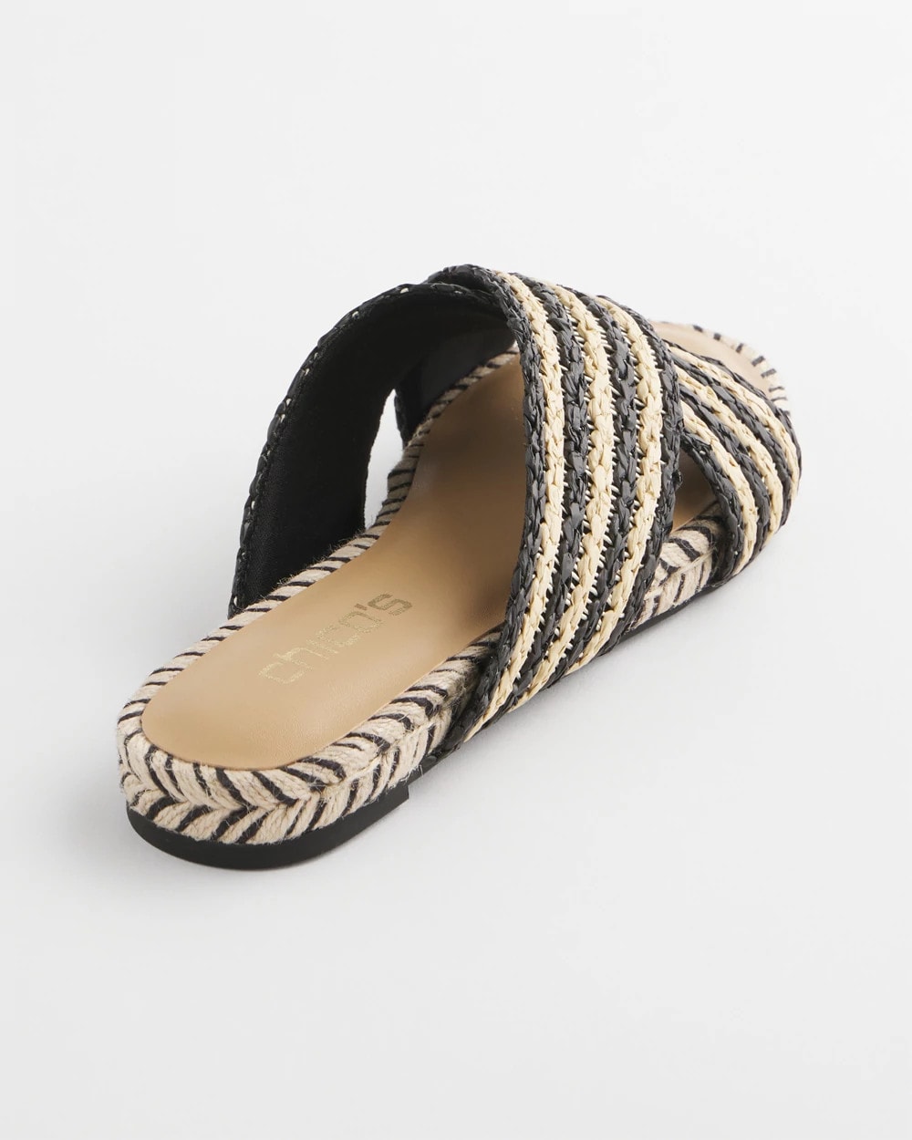 Striped Raffia Cross-Strap Slide Sandal Black Raffia - Chico's