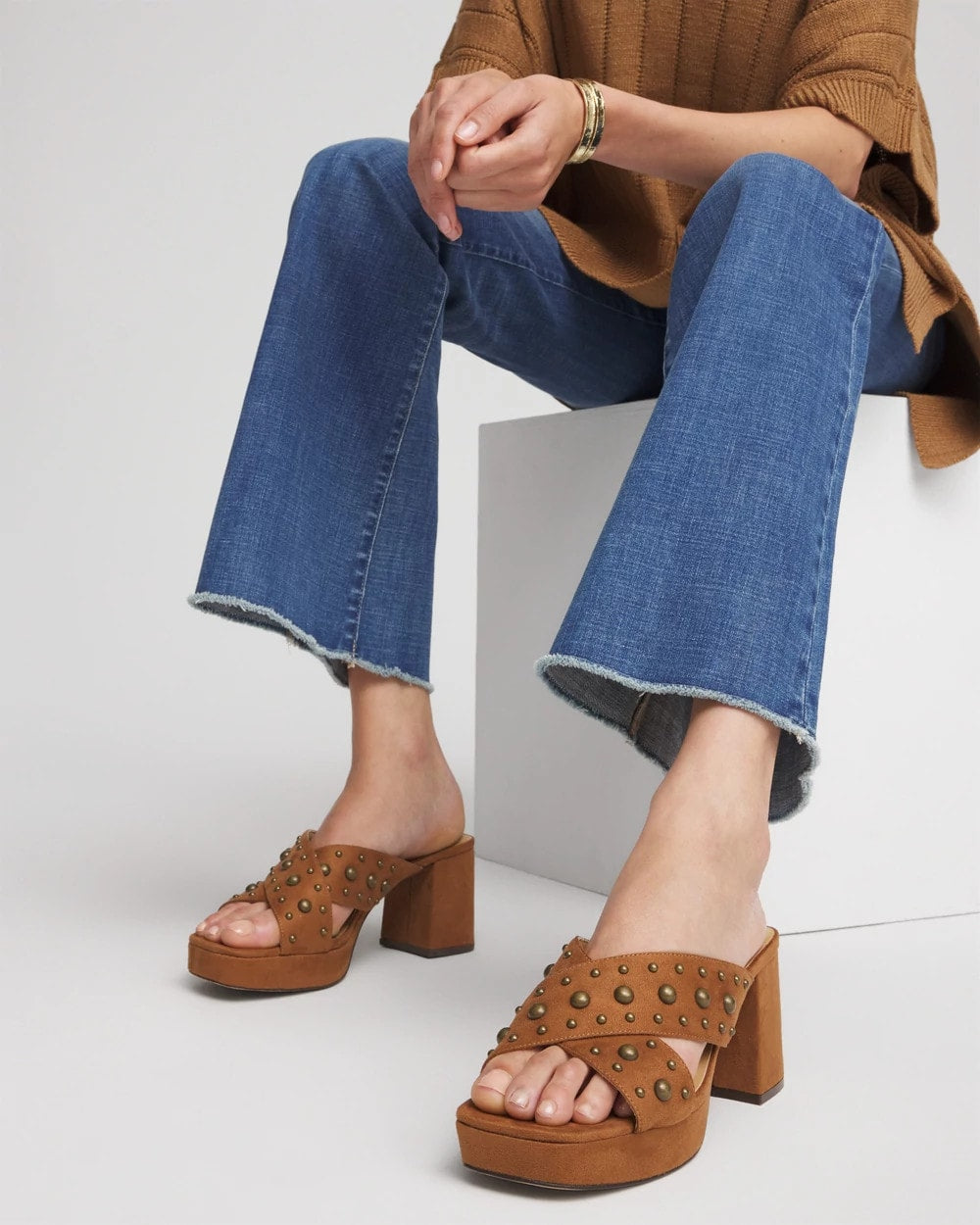 Vale Western Suede Block Heels Cognac - Chico's
