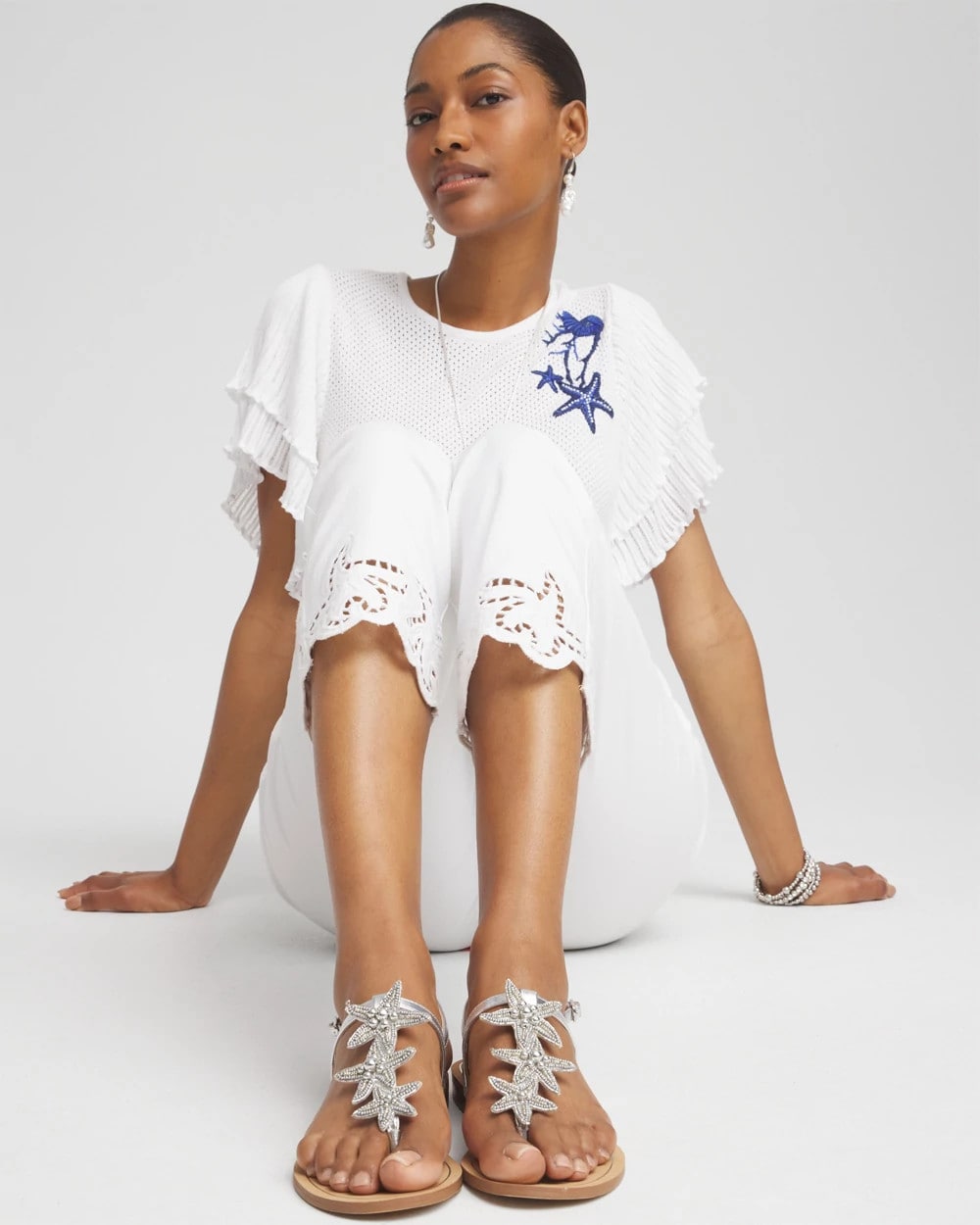 Beach Starfish T-Strap Sandals Silver - Chico's