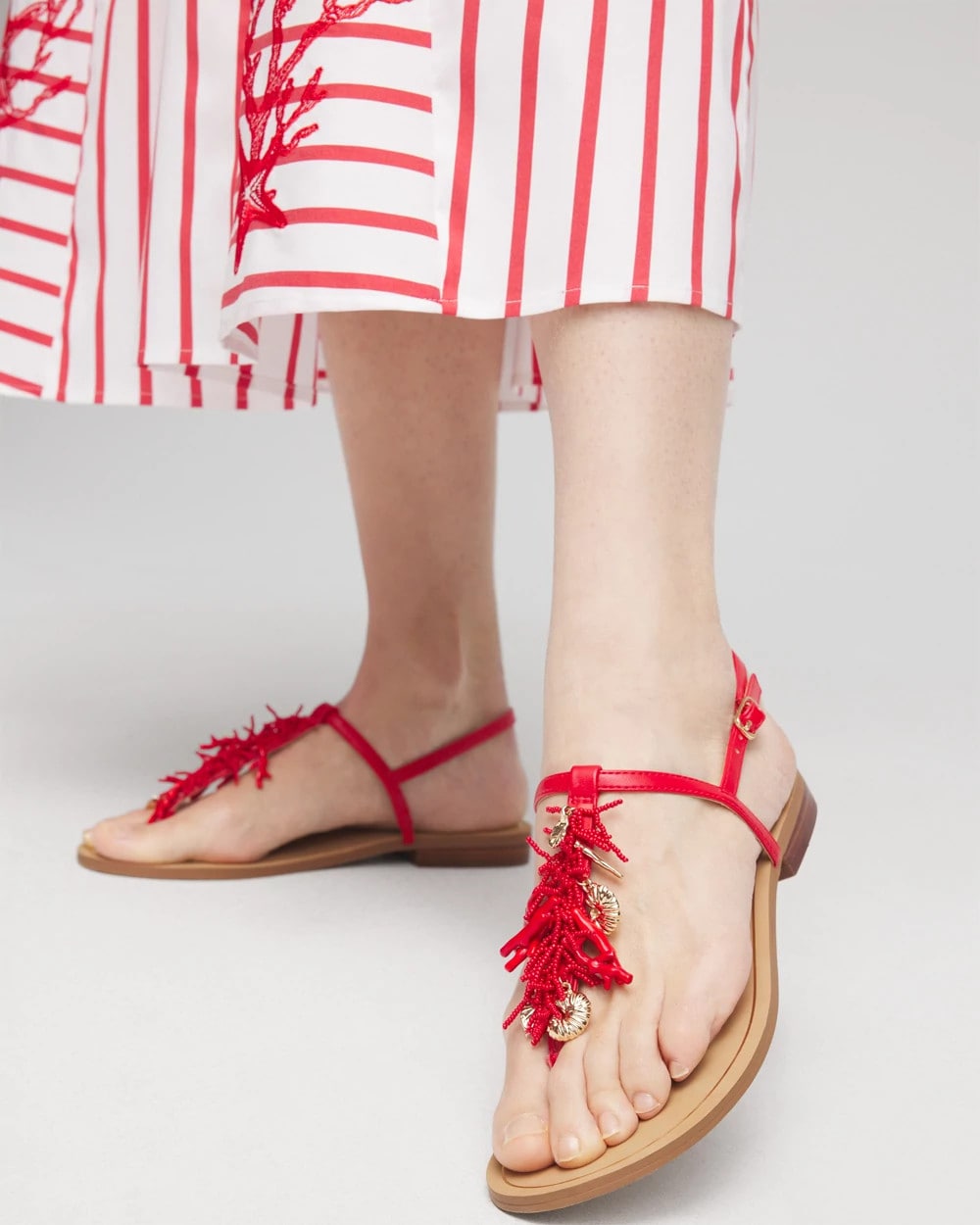 Coral Beach T-Strap Sandals Red - Chico's