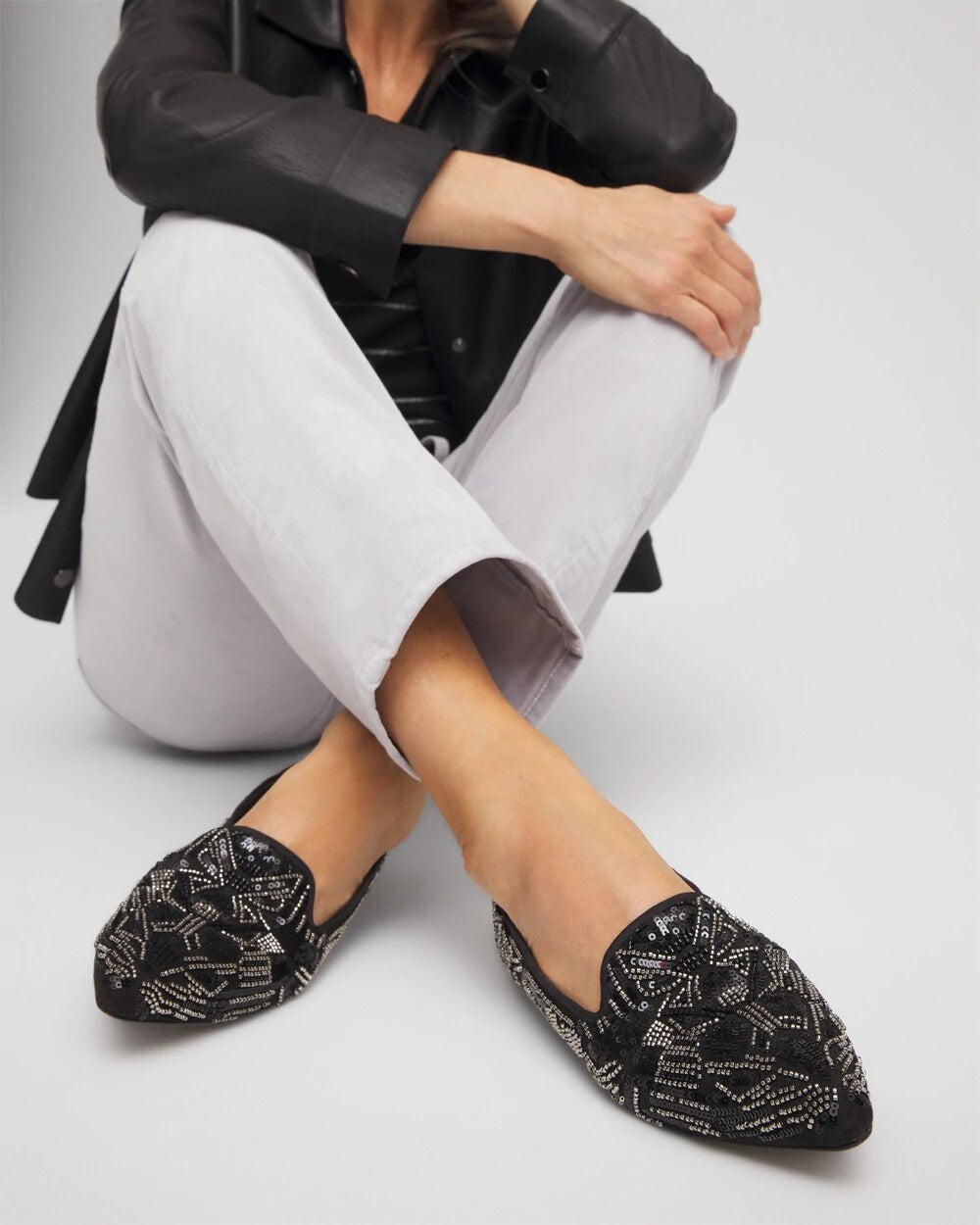 Gwyn Art Deco Beaded Flats Black - Chico's