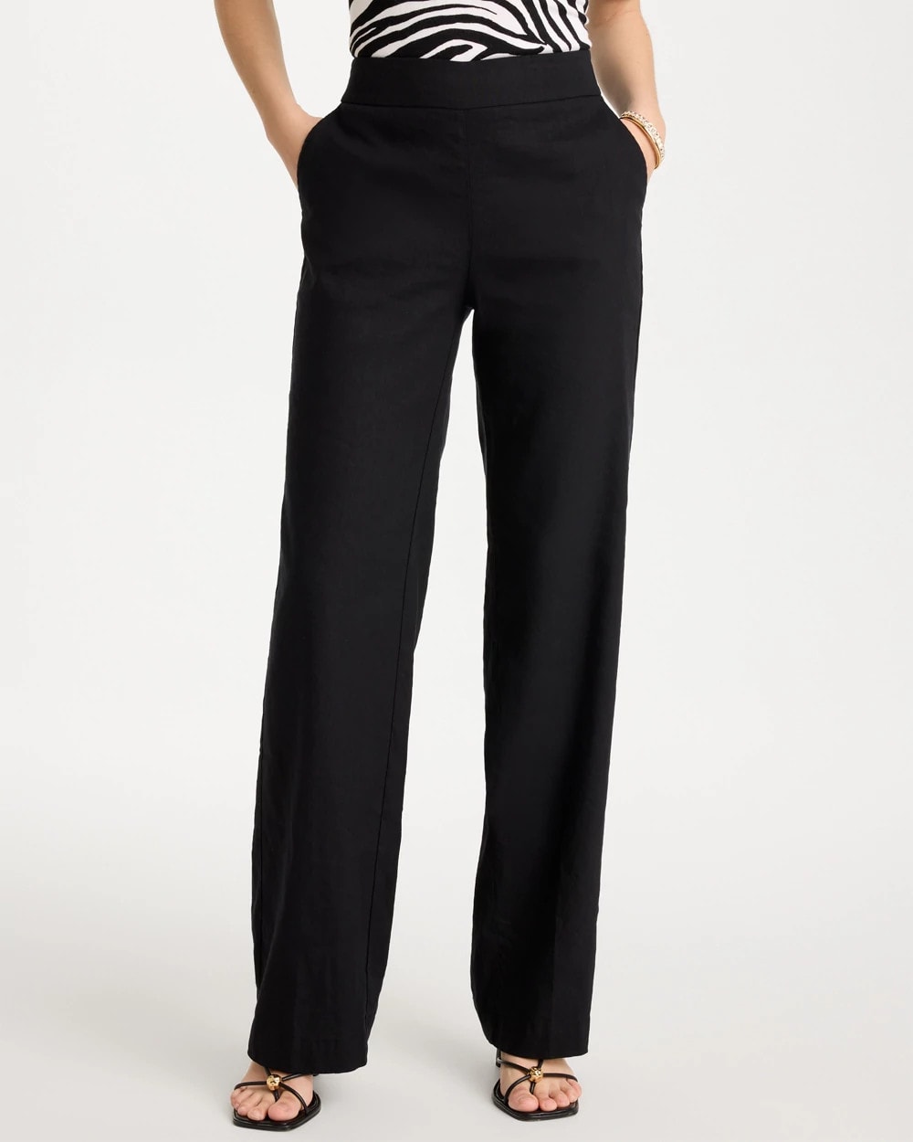 Pull-On Wide-Leg Linen Pants Black - Chico's