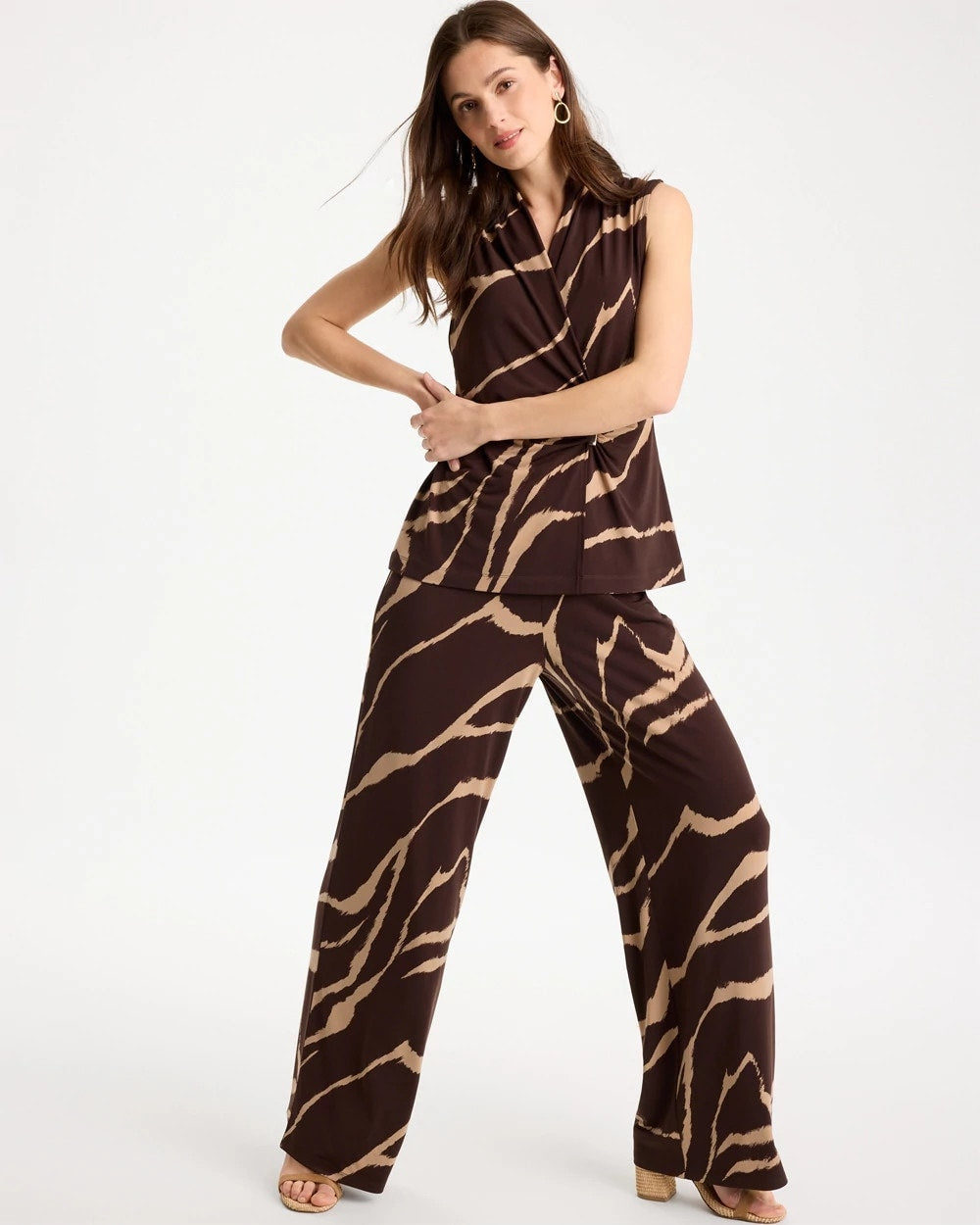 Travelers™ Zebra Knit Wide-Leg Pants Cocoa Bean - Chico's
