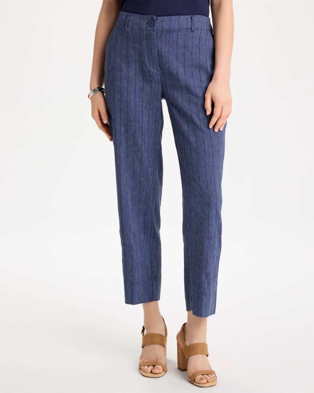 Pinstripe Soft-Stretch Linen Crop Pant Navy - Chico's