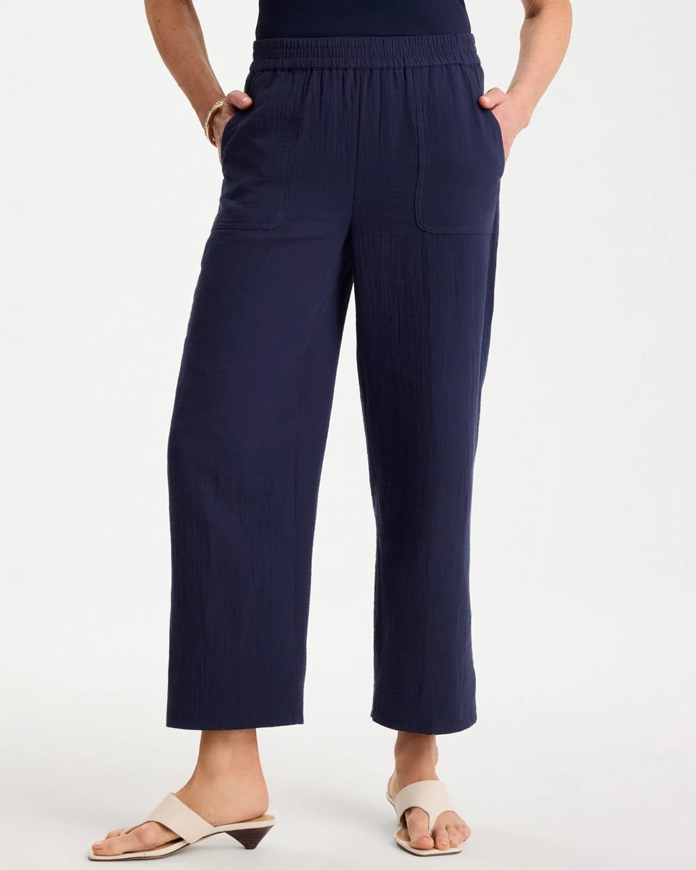 Cotton Gauze Tapered Crop Pant Passport Blue - Chico's