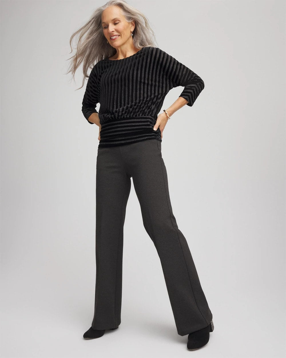Petite Juliet Wide Full-Length Ponte Pants Graphite Heather Gray - Chico's
