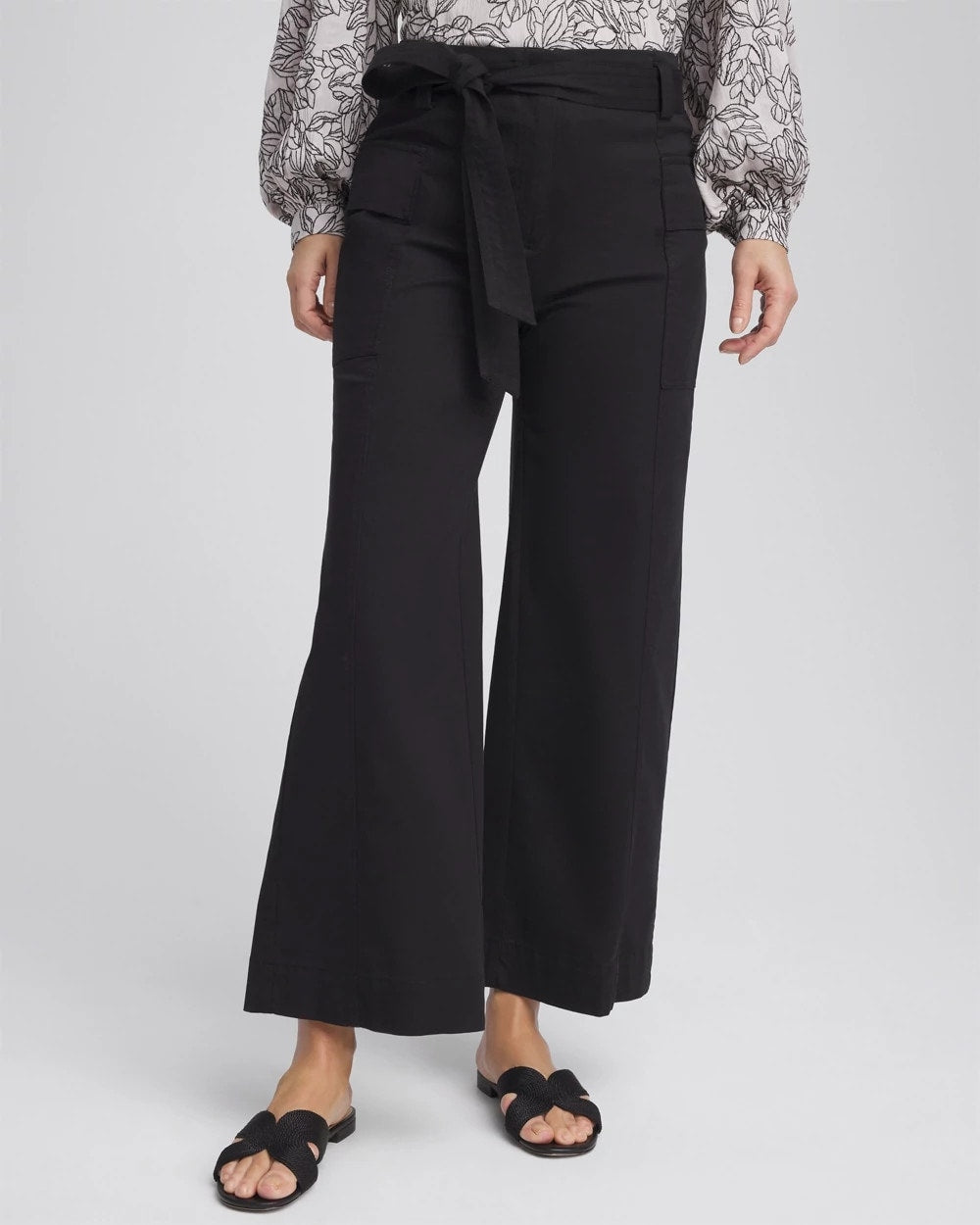 Belted Twill Utility Cropped Pants Black - Chico's