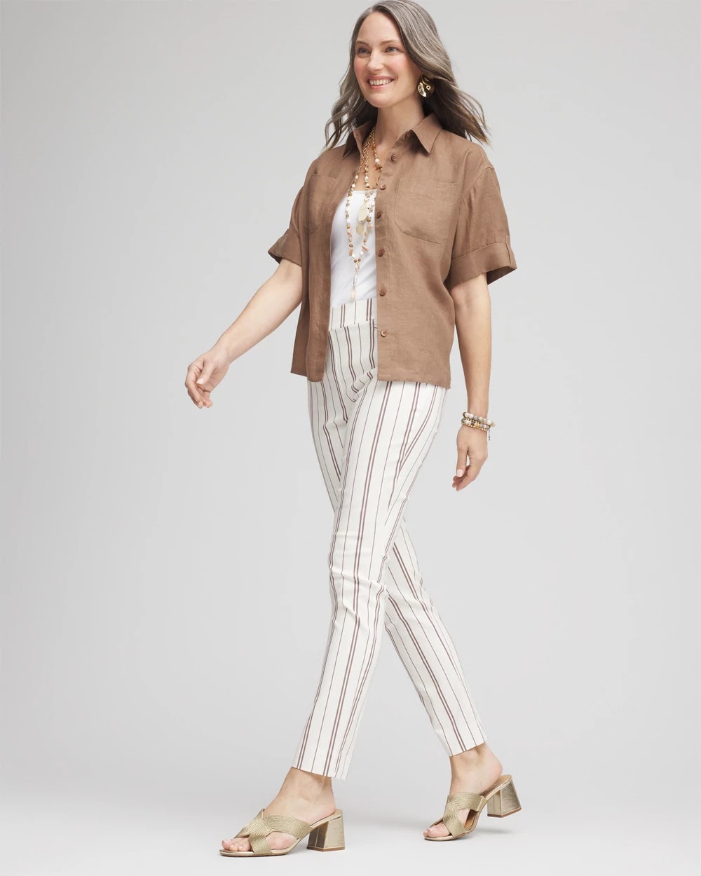 Petite Brigitte™ Striped Ankle Pants Alabaster - Chico's