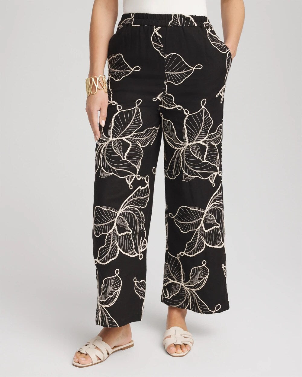 Embroidered Wide-Leg Cropped Pants Black - Chico's