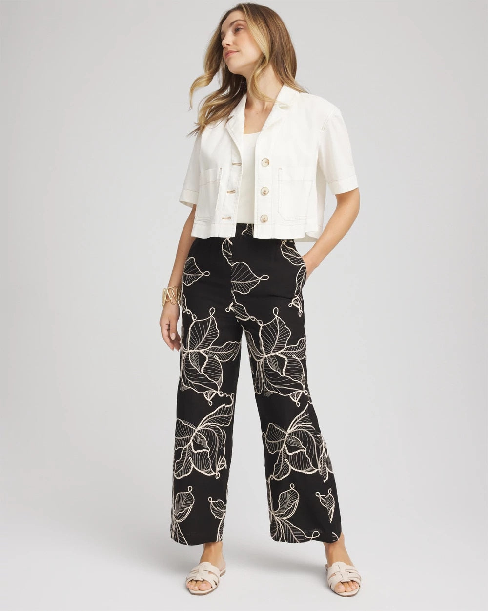 Embroidered Wide-Leg Cropped Pants Black - Chico's
