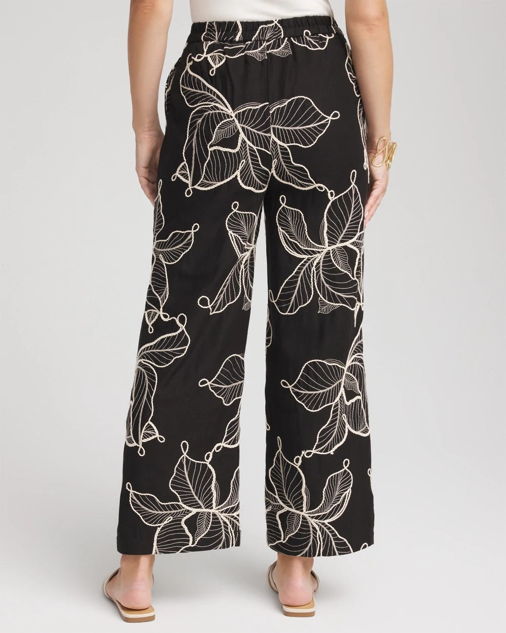 Embroidered Wide-Leg Cropped Pants Black - Chico's