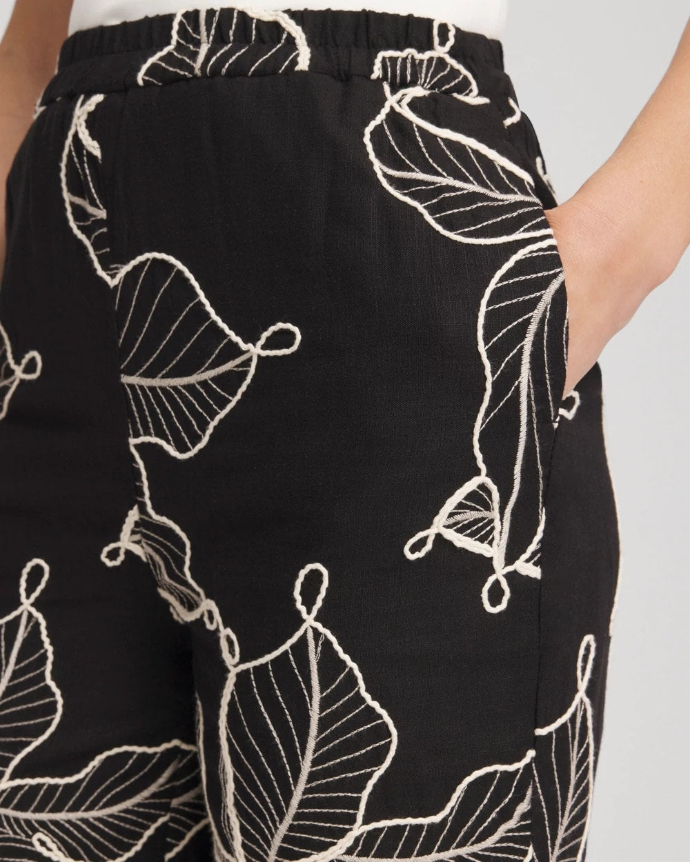 Embroidered Wide-Leg Cropped Pants Black - Chico's