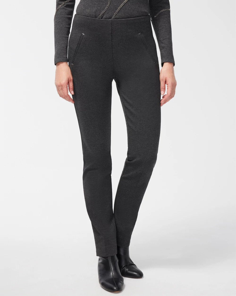 Juliet Trim Detail Ponte Pants Graphite Heather Gray - Chico's