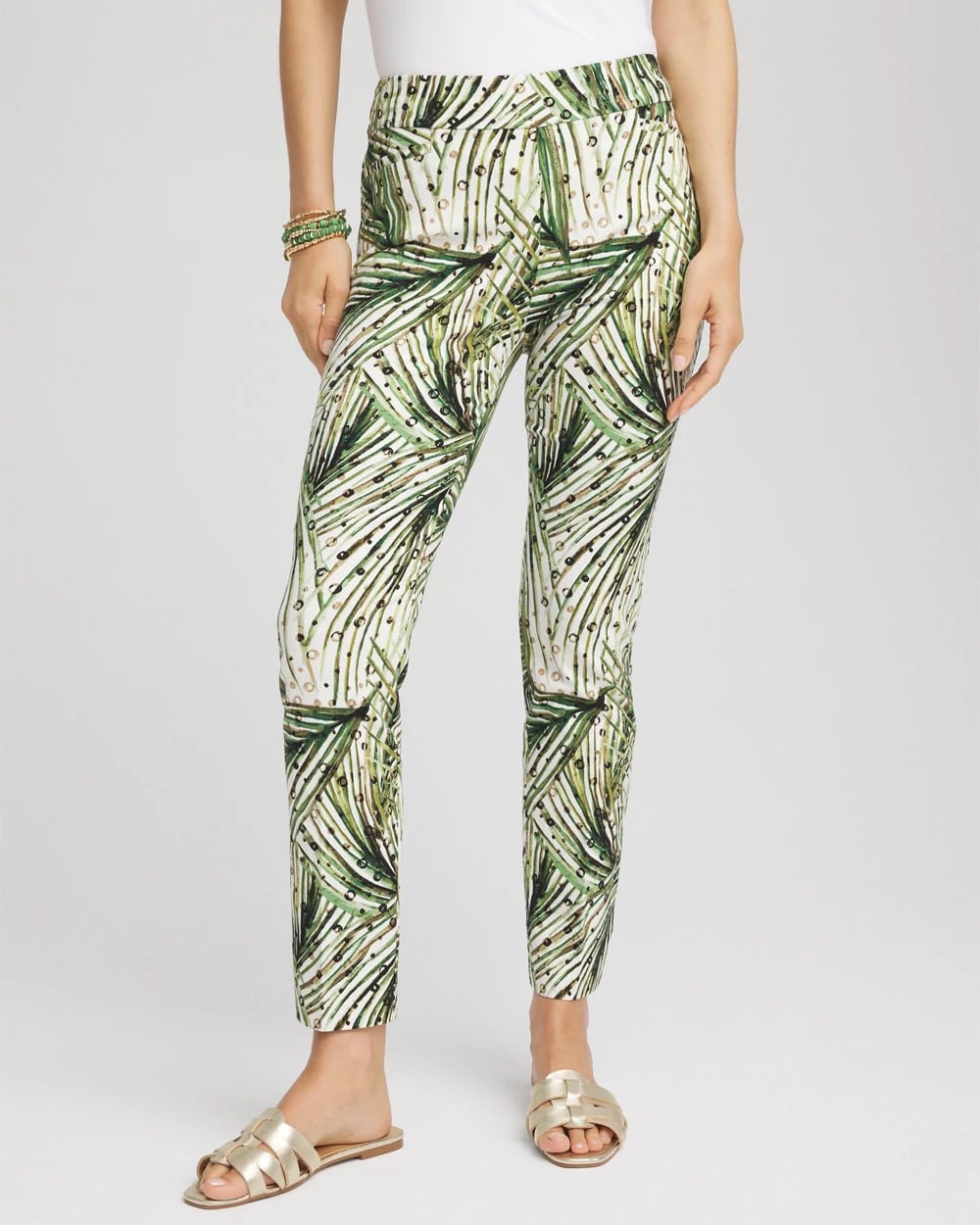 Brigitte™ Slim Ankle Palm-Print Pants Ecru - Chico's