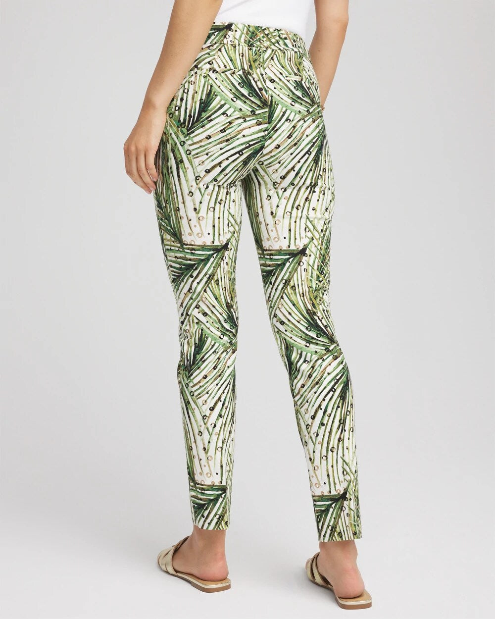 Brigitte™ Slim Ankle Palm-Print Pants Ecru - Chico's