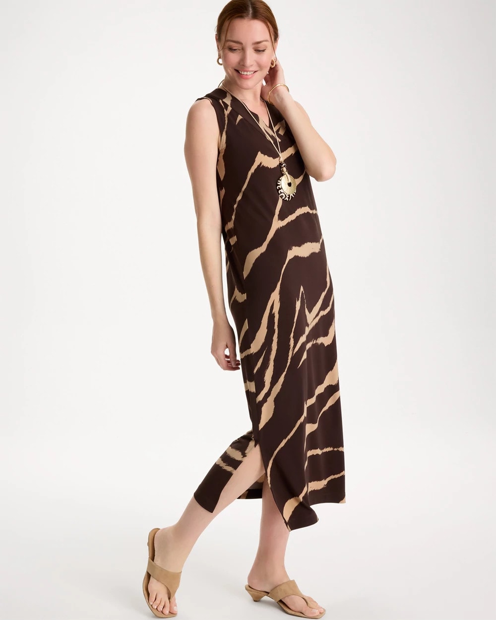 Travelers™ Zebra Double V-Neck Maxi Dress Cocoa Bean - Chico's