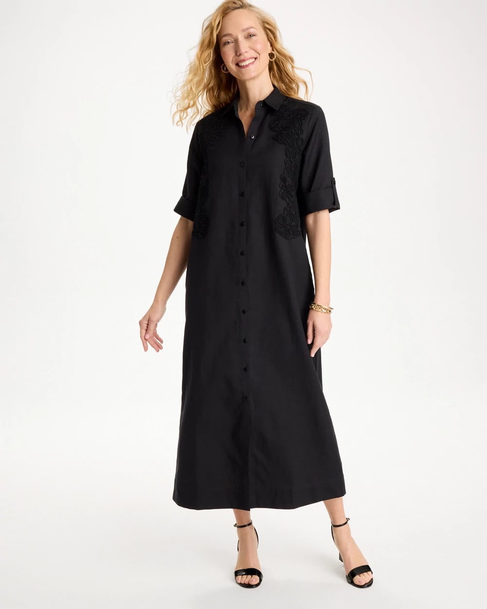 Embellished Linen-Cotton Shirtdress Black - Chico's